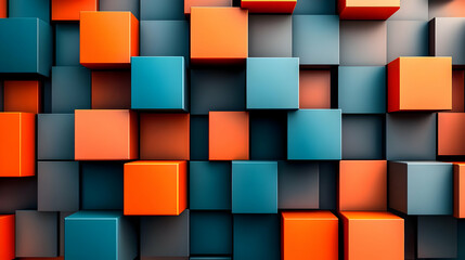 Abstract 3D Background with Orange and Blue Cubes