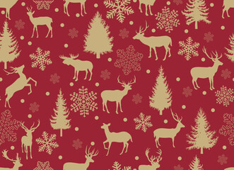 Fototapeta premium Seamless Christmas pattern with reindeer. Winter Holiday Season Pattern. Seamless with reindeer, wrapping paper, pattern fills, winter greetings, background, Christmas New Year greeting cards.