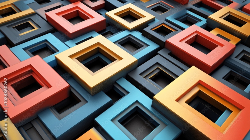 Poster interlocking squares in retro colors