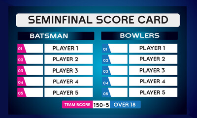 cricket semi final game leaderboard with abstract background vector