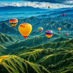 Fototapeta premium Balloon in the clouds. Place for text.