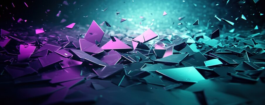 Shattered surface exploding with vibrant neon lights