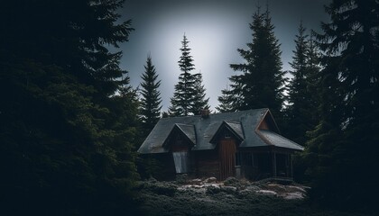 Cabin in the dark woods