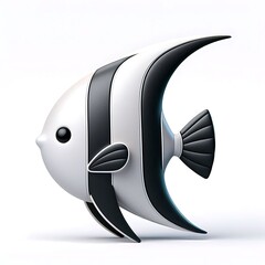 Fototapeta premium 3D Render Angelfish with Black and Silver Stripes on White background 