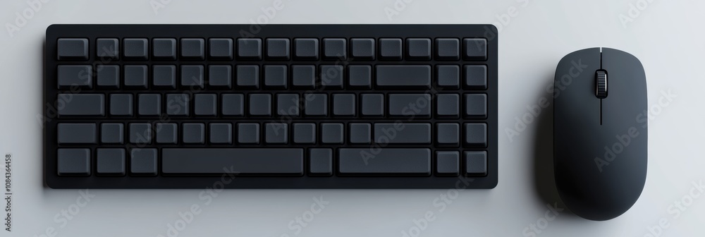 Aufkleber A sleek black keyboard and mouse are positioned side by side on a light colored surface, creating an organized tech setup for productivity. Generative AI