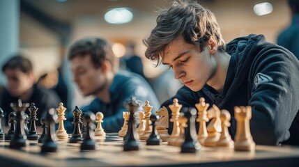 Intense Chess Tournament Players Focusing on the Game