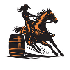 A cowgirl riding a  horse in a barrel racing competition