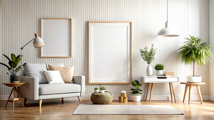 Mock up poster frame in luxury style interior background, 3D render, white Mock up