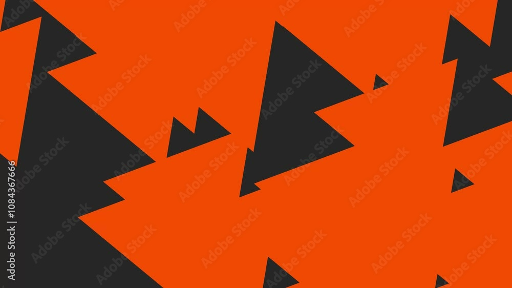 Poster white triangles dynamically appearing and disappearing on a black background.