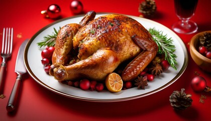 Roasted hindi for Christmas, plate and background