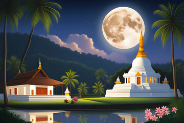 SriLankan Temple. Full moon poya day night scene. HD background