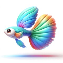 Fototapeta premium 3D Render Guppy Fish with Vibrant Multicolored Tail on White Background 