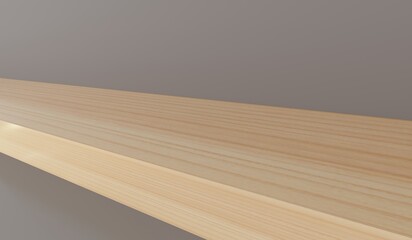 Wooden shelf close-up. Side view. Realistic 3D render.