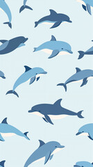 Naklejka premium Blue Dolphin Repeating Tile Pattern for Design Background