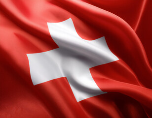 Swiss flag waving in the wind on side position provides copy space for text isolated