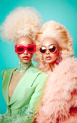 Femmes blondes, portrait lors d'un défilé de mannequins