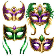 Celebratory masks mardi gras festival digital art vibrant colors close-up festive atmosphere Laissez Les Bon Temps Rouler