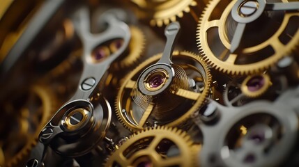 Intricate clockwork mechanism showcasing gears and jewels for precise timekeeping.