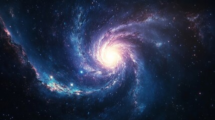 A view from space to a spiral galaxy and stars. Universe filled with stars, nebula and galaxy