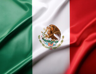 Mexico flag waving in the wind on side position provides copy space for text isolated