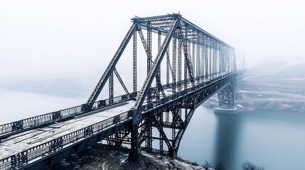 Elegant Modern Bridge Under Construction Amid Misty Cityscape