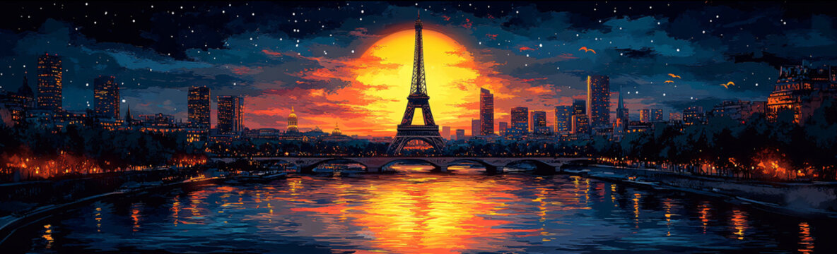 a Vector Illustration of Paris in the midnight in digital art