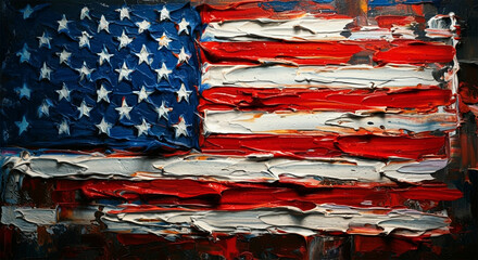 USA Patriotic Waving Flag, American Flag, Abstract Messy Thick Paint Painting, Patriot, Patriotism
