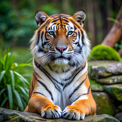 Fototapeta premium portrait of bengal tiger sitting panthera tigris
