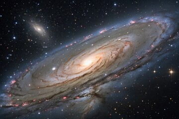 Fototapeta premium A majestic spiral galaxy with swirling arms of gas and dust, illuminated by the soft glow of countless stars, dusty disk, starry night