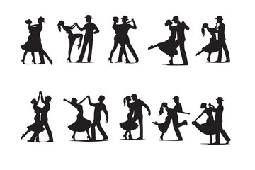 Beautiful couple dancing silhouette vector. Vector silhouettes of dancing people.