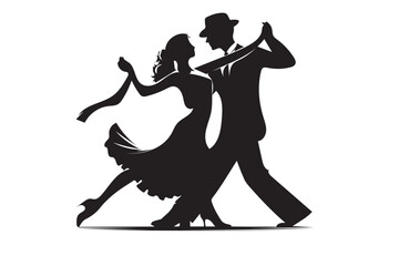 Beautiful couple dancing silhouette vector. Vector silhouettes of dancing people.
