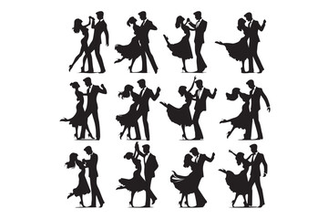 Beautiful couple dancing silhouette vector. Vector silhouettes of dancing people.