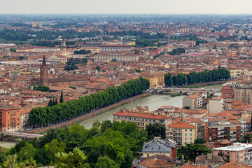 Fototapeta premium a beautiful, stunning unique panoramic view from the top of the Santuario della Madonna di Lourdes church at a steep hill in Verona, italy