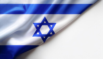 Israel flag waving in the wind on side position provides copy space for text isolated