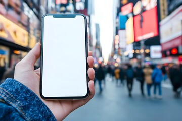 Blank Smartphone Screen in Busy City Street Mockup App Travel