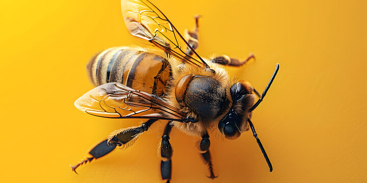 High-Resolution Macro of Bee on Yellow Background