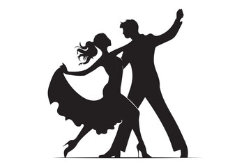 Beautiful couple dancing silhouette vector. Vector silhouettes of dancing people.