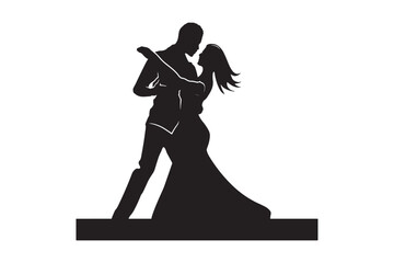 Beautiful couple dancing silhouette vector. Vector silhouettes of dancing people.