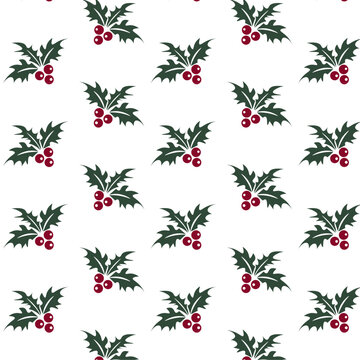 Seamless pattern Holly berry Christmas New Year Winter