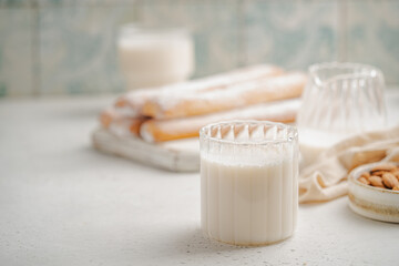 Tiger nut milk. Refreshing cold drink from Valencia. Horchata de chufa. Horchata with rice