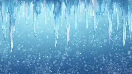 Sparkling Icicles Hanging Against a Blue Winter Background
