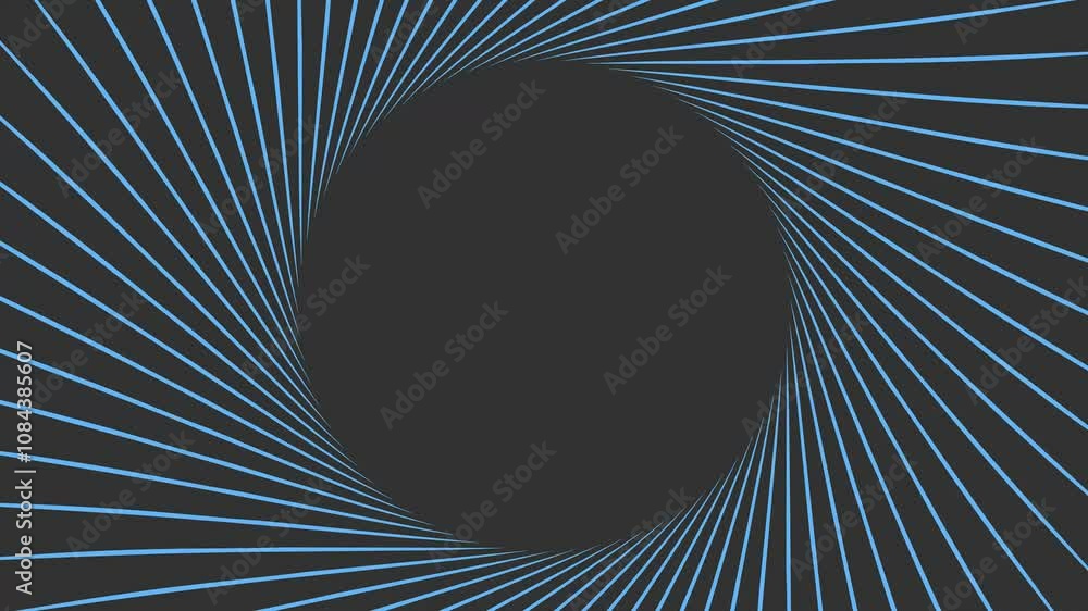 Poster dynamic blue lines spinning in a circular motion on a black background. seamless looping animation.