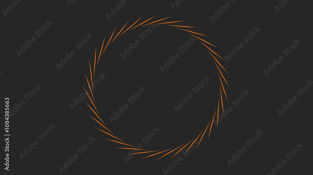Poster dynamic orange lines spinning in a circular motion on a black background. seamless looping animation