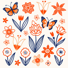 Seamless Floral Pattern, Seamless Pattern with Butterflies, Seamless Pattern with Butterflies and Flowers, Decorative Butterfly and Flower Design, Elegant Botanical Repeat, Nature-Inspired Seamless 