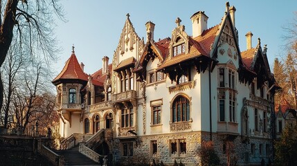 Naklejka premium Neogothic Building with Decorative Battlements