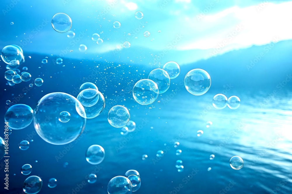 Poster abstract blue background with bubbles creating a serene atmosphere, perfect for banners and backgrou