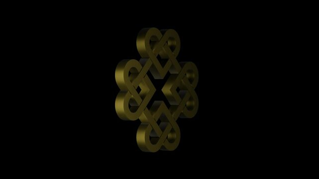 celtic shamrock knot heart love endless animation on transparent background. 4K footage  