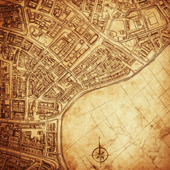 Obraz premium A map of old city background. Vintage style, old map paper