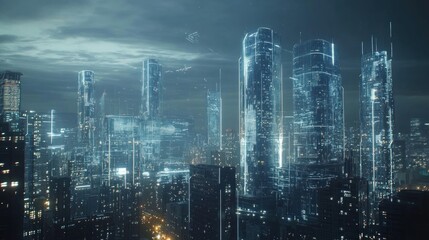 Fototapeta premium Futuristic Cityscape at Night: A Digital Metropolis