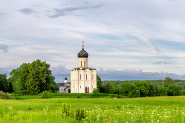 Church of Intercession upon Nerl River 12th century. (Bogolyubovo, Vladimir region, Golden Ring of Russia) A warm summer evening. historical and cultural heritage of Russia.